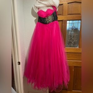 Strapless hot pink formal dress